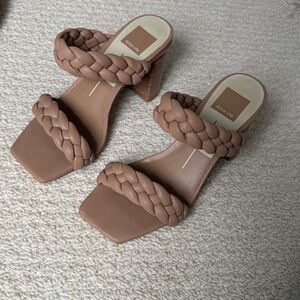 Dolce Vita Braided Double-Strap Block Heel Sandals - Taupe Brown